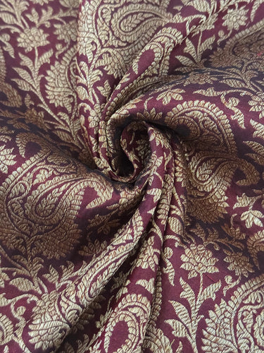 Banarasi Katan Pure Silk Saree | Handwoven | Deep Maroon with Antique Zari | Ships from California
